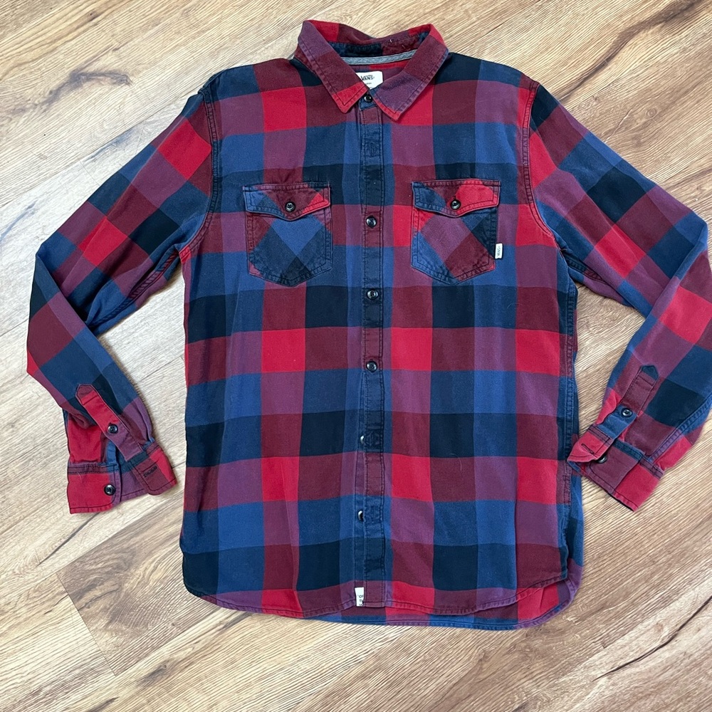 Vans Red and Blue Plaid Button Down Shirt